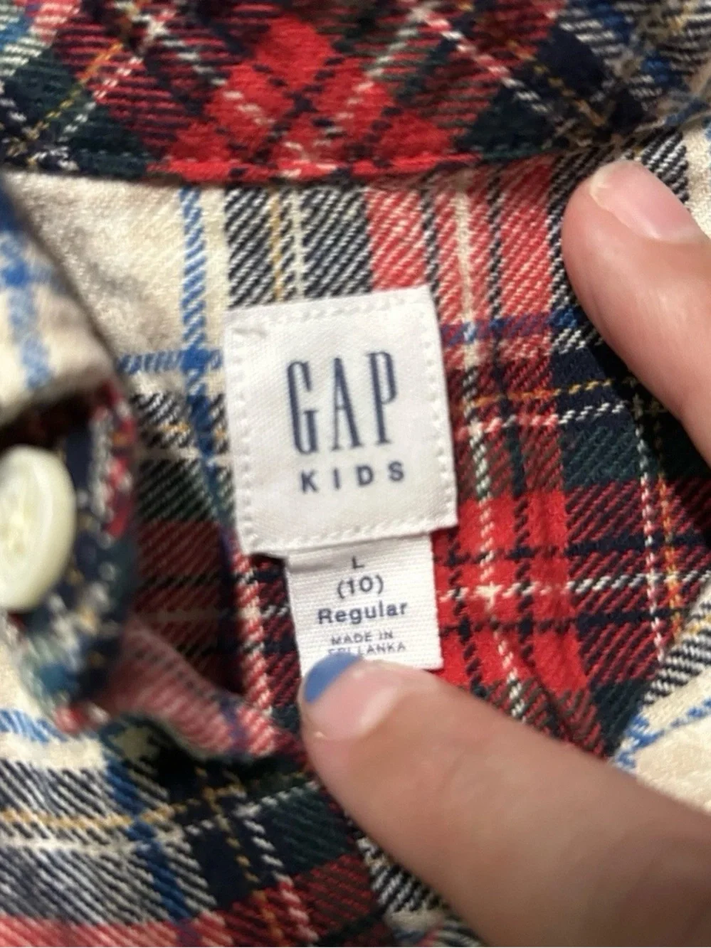 GAP Red Cream and Blue Plaid Button-Down Shirt